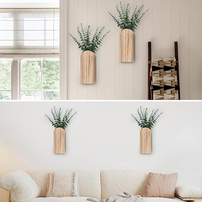 Wooden Wall Planter Vase Set of 2, Boho Hanging Planter - Image 2