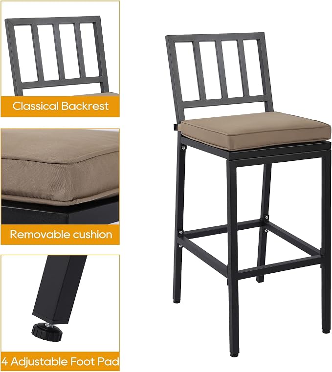 3-Piece Outdoor Patio Bar Set, Bar Height Patio Dining Set, Weather-Resistant - Image 4