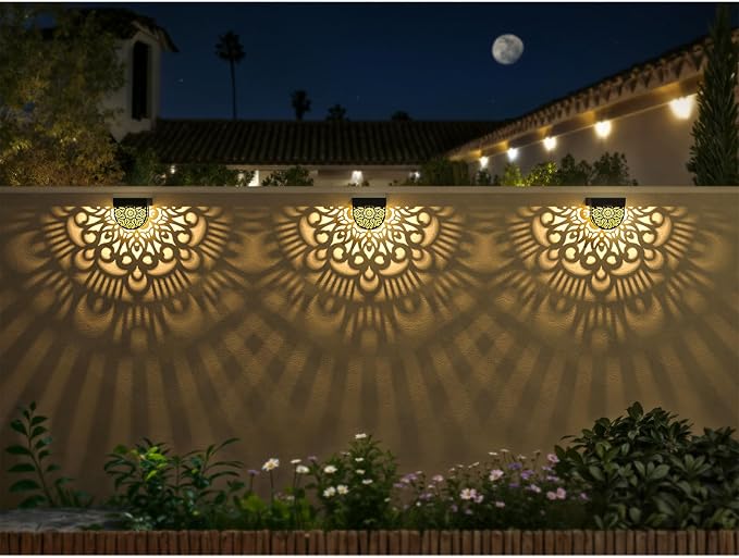 6 Pack Solar Fence Lights Outdoor Wall Lights Black Plastic Solar Powered Deck - Image 4