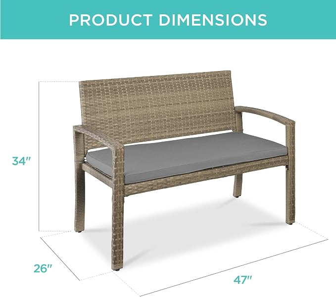 Best Choice Products Outdoor Bench 2-Person Wicker Garden Patio Benches Seating - Image 2