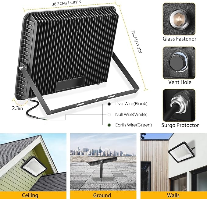 2 pack 300W LED Flood Light, Super Bright 42, 500LM 5000K Daylight IP66 - Image 3