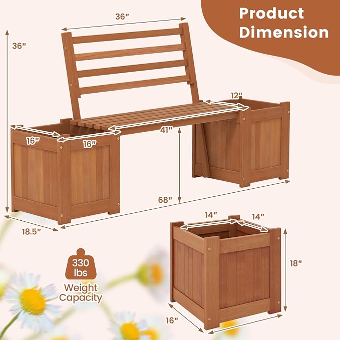 Giantex 2-in-1 Outdoor Bench - Image 3