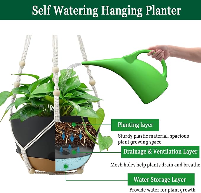 Hanging Planter Self Watering 10 Inch, 2 Pack Indoor Outdoor Hanging Baskets - Image 3