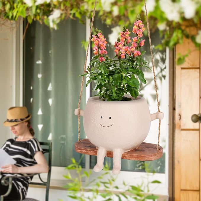 Smiley Face Flower Pot, Swinging Smiley Face Hanging Planter, Cute Swinging - Image 3