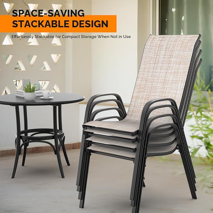 VINGLI Patio Chairs Set of 2 – Stackable Outdoor Dining Chairs - Image 4
