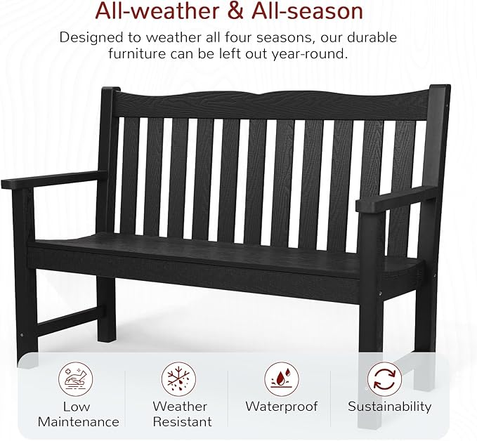 Stoog All-Weather 2-Person Outdoor Bench, 800 lbs Capacity HIPS Plastic Garden - Image 4