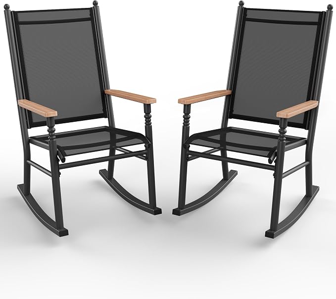 Shintenchi Outdoor Rocking Chairs Set of 2, Upgraded High Back Patio Rocking by Shintenchi