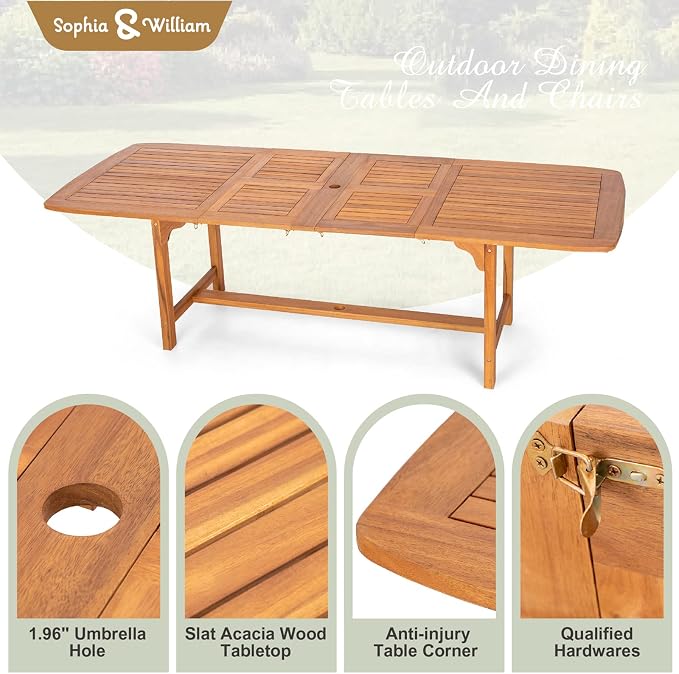 Sophia & William Acacia Wood Expandable Patio Dining Table - Image 3