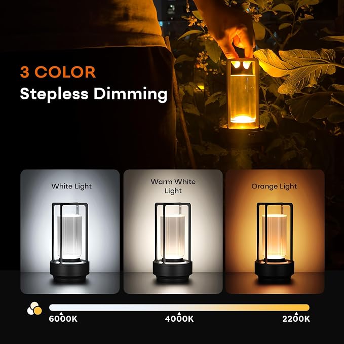 Portable Metal Table Lamp for Indoor/Outdoor, Rechargeable Cordless LED Lamp - Image 5