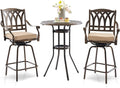 3 Piece Swivel Outdoor Table and Chairs Bar Set, All-Weather Cast Aluminum by Attliasalon