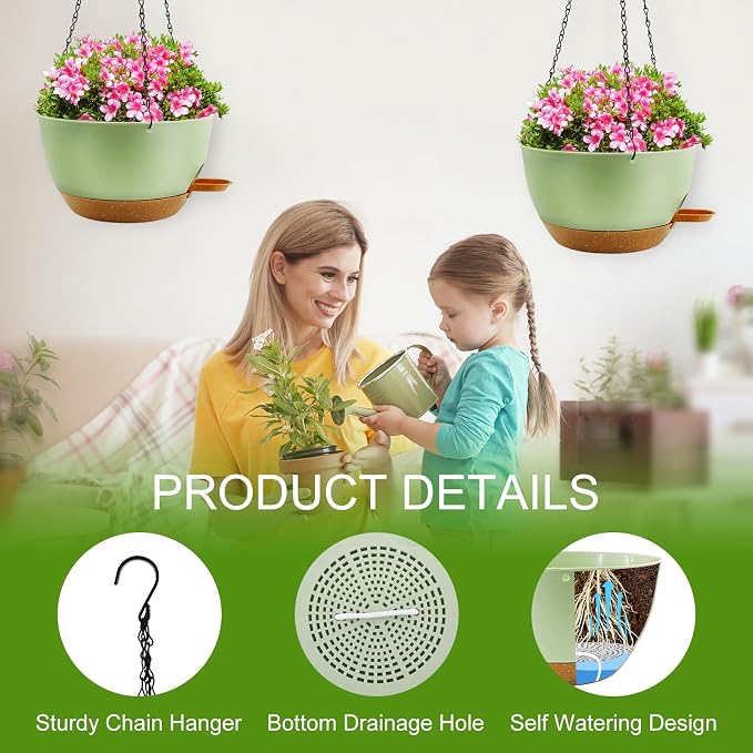 10 inch Hanging Planters for Indoor Plants, 3 Pack Self-Watering Hanging - Image 4