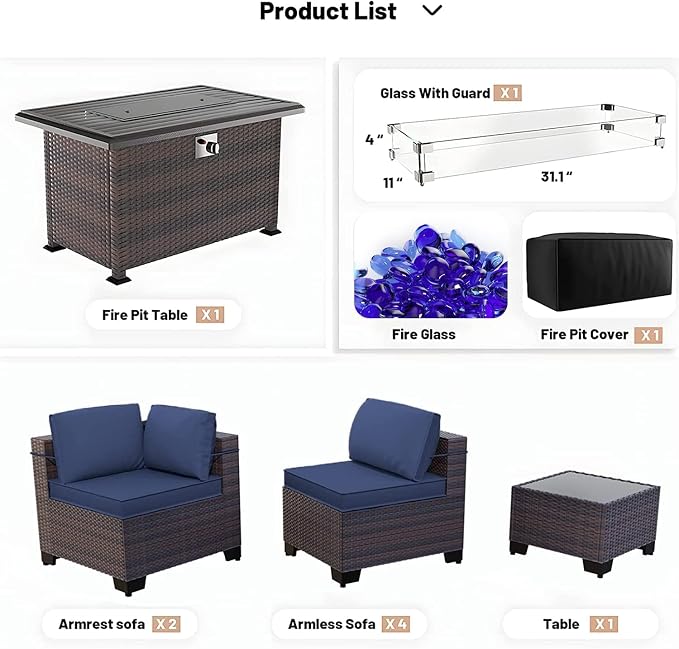 Kullavik 8 Pieces Outdoor Patio Furniture Set, Sectional Sofa Set - Image 6