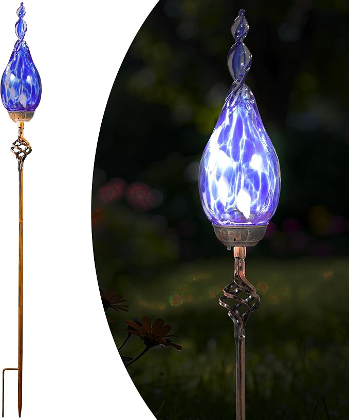 Solar Garden Lights Outdoor, Decorative LED Flame Garden Stakes, Hand Blown - Image 2