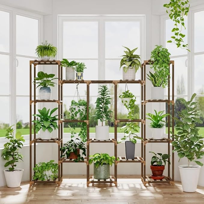 Bamworld Large Hanging Plant Stand Indoor Tall Plant Shelf Outdoor 14 Pots by Bamworld