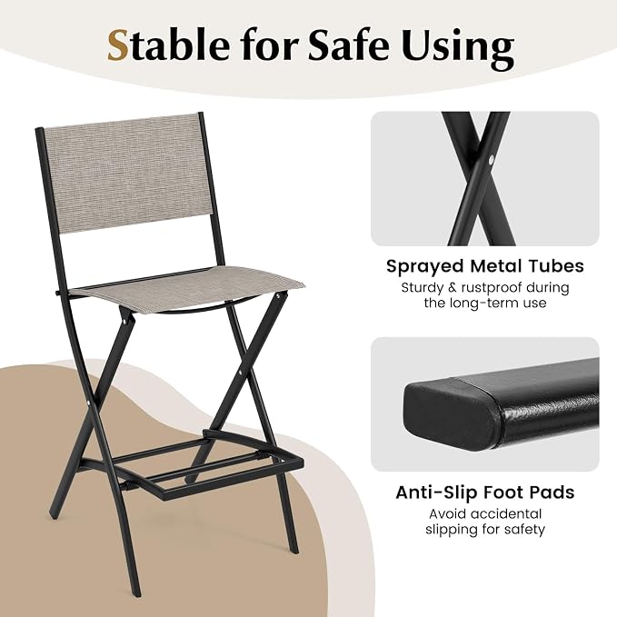 COSTWAY Outdoor Patio Bar Chair Set of 4, Folding Bar Height Stool - Image 5
