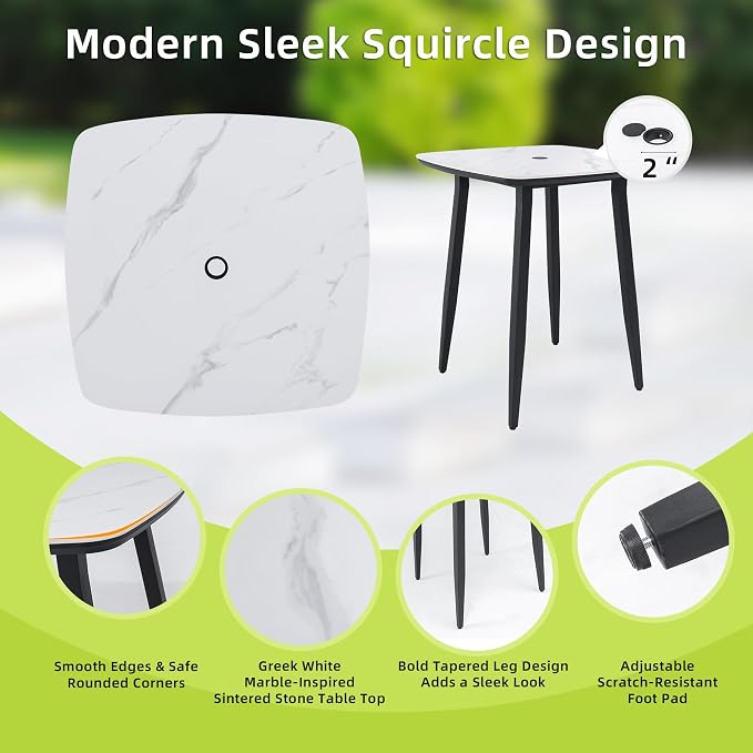 Modern 5PCS Outdoor Patio Bar Set, Rounded Square Sintered Stone Table & 4 - Image 6