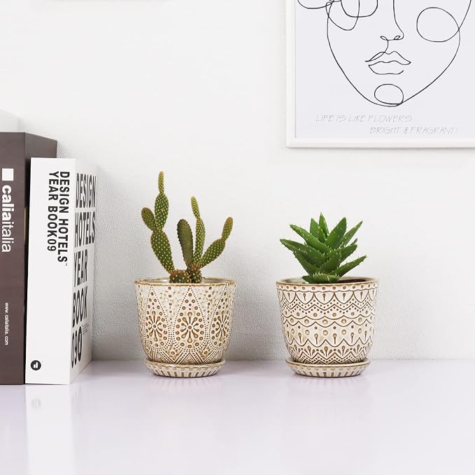Gepege Succulent Pots, 4 Inch Small Indoor Ceramic Planter Pot - Image 8