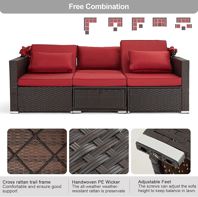 Vicluke 6 Pieces Patio Conversation Sets, Rectangle Wicker Daybed - Image 4