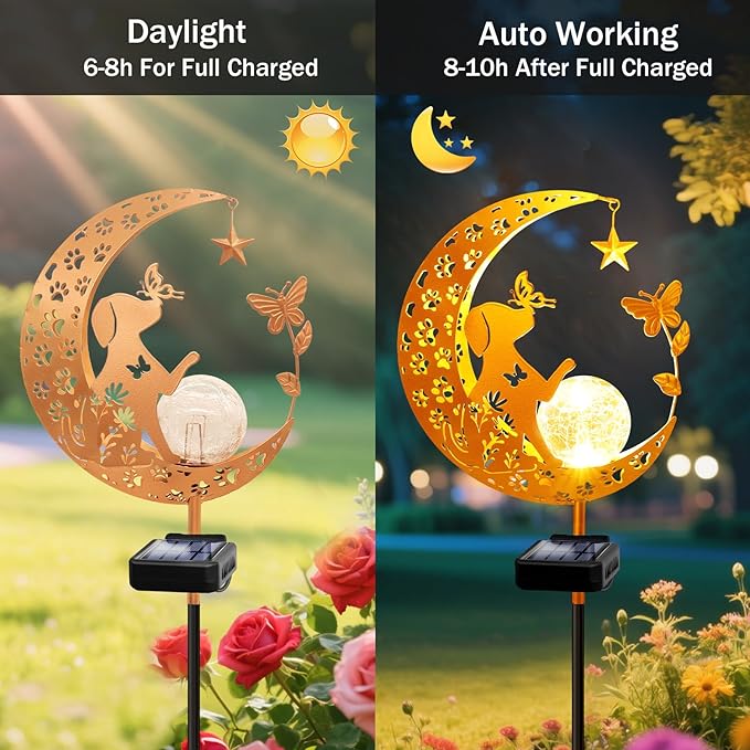 YJFWAL Garden Solar Dog Lights Pathway Stake Lights Glass Globe - Image 3