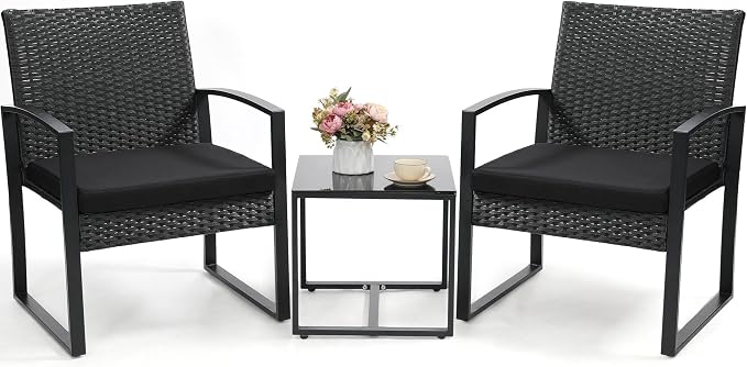 3 Piece Wicker Patio Bistro Set, Rattan Conversation Set by Murago