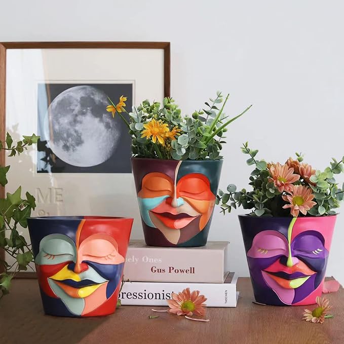 GUGUGO Abstract Rainbow Head Planter, Graffiti Face Planters Pots - Image 6