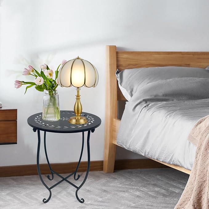 Indoor Outdoor Small Metal Round Side Table, 14 Inch Patio Coffee Bistro Table - Image 2