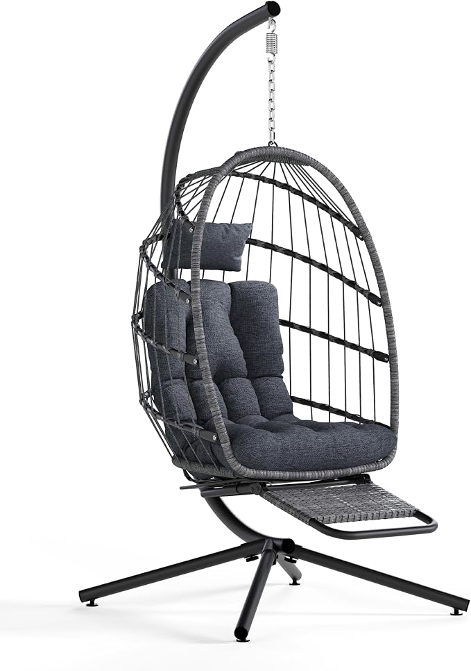 SWITTE Egg Chair Outdoor with Footrest & Stand, Indoor Wicker Hanging Egg Swing by SWITTE