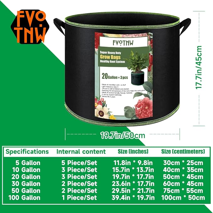 3-Pack 20 Gallon Grow Bags, Thickened Nonwoven Fabric Pots - Image 3