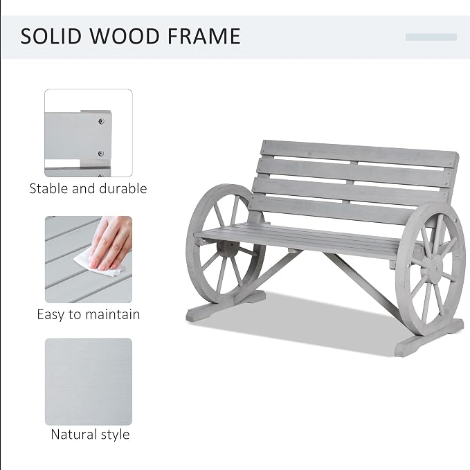 Outsunny 41" Wooden Wagon Wheel Bench, Rustic Outdoor Patio Weather Resistance - Image 4