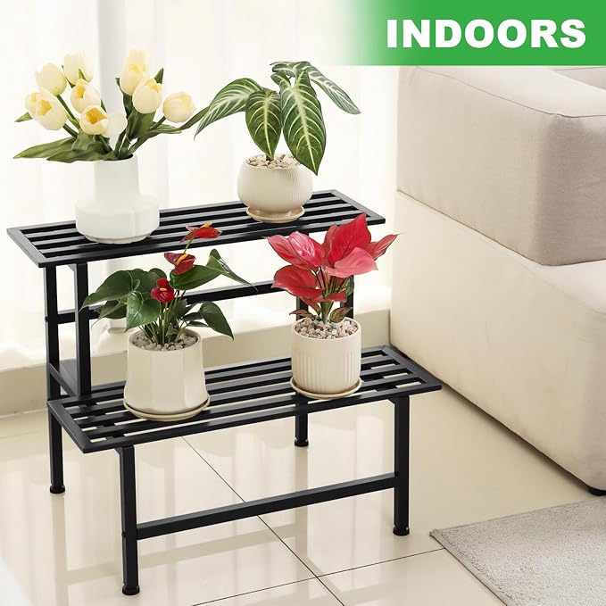 Metal Plant Stand Outdoor Plant Shelf Indoor, 2 Tier Heavy Duty Ladder Plant - Image 4