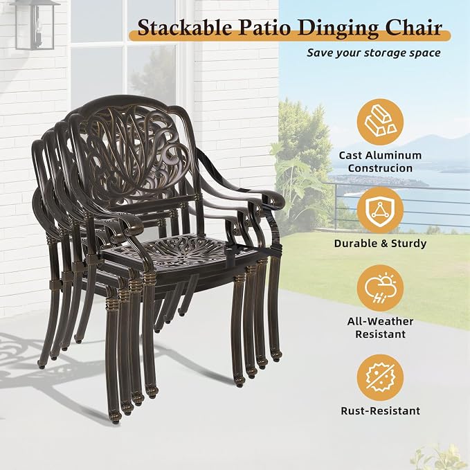 Cast Aluminum Outdoor Patio Dining Set, All Weather Outdoor Furniture Dining Set - Image 6