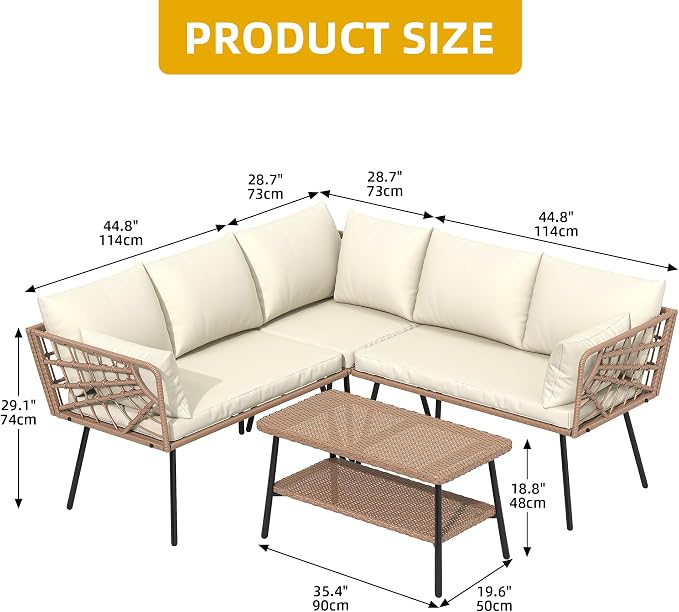 DWVO Outdoor Sectional Sofa 4 Piece 5-Seater Rattan Patio Furniture Set - Image 3