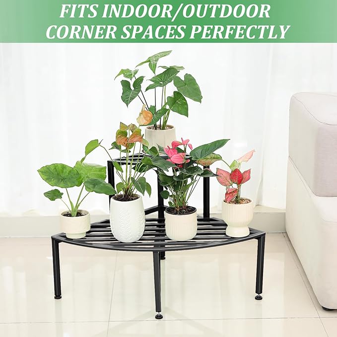 Corner Plant Stand Outdoor Metal, 2 Tier Heavy Duty Ladder Plant Shelf Indoor - Image 6