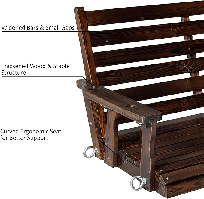 Wooden Porch Swing, Ergonomic Seat, Bench Swing - Image 6