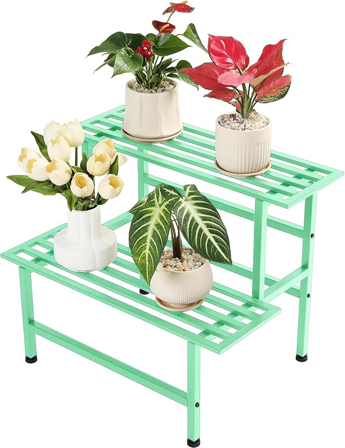 Metal Plant Stand Outdoor Plant Shelf Indoor, 2 Tier Heavy Duty Ladder Plant by Dipion