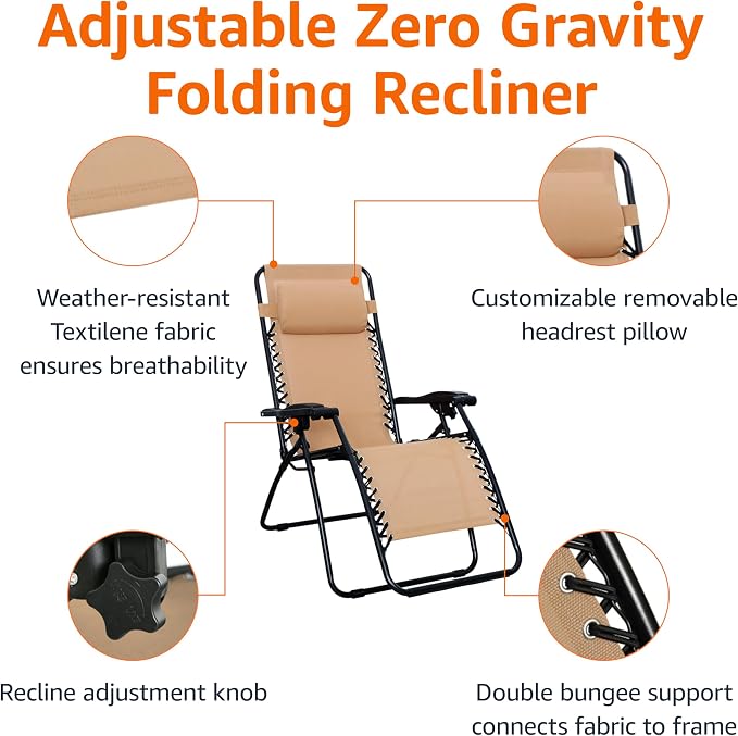 Amazon Basics Outdoor Patio Zero Gravity Folding Reclining Lounge Chair - Image 4
