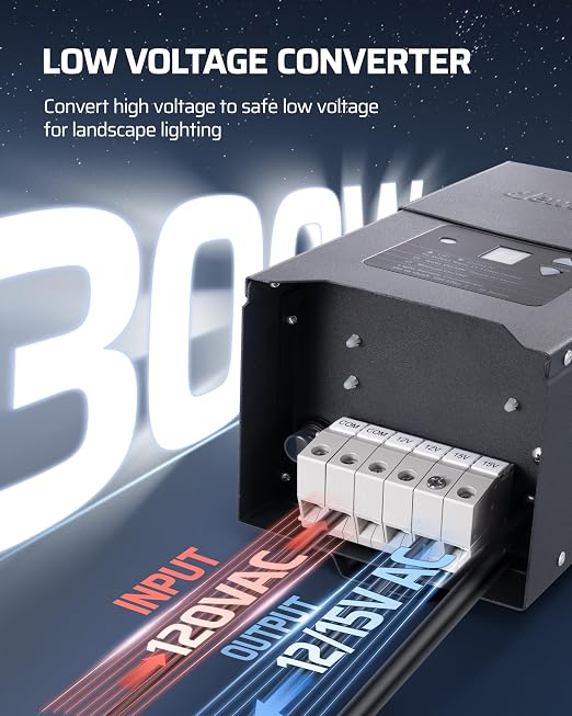 DEWENWILS 300W Low Voltage Landscape Lighting Transformer, 120V to 12/15V AC - Image 2