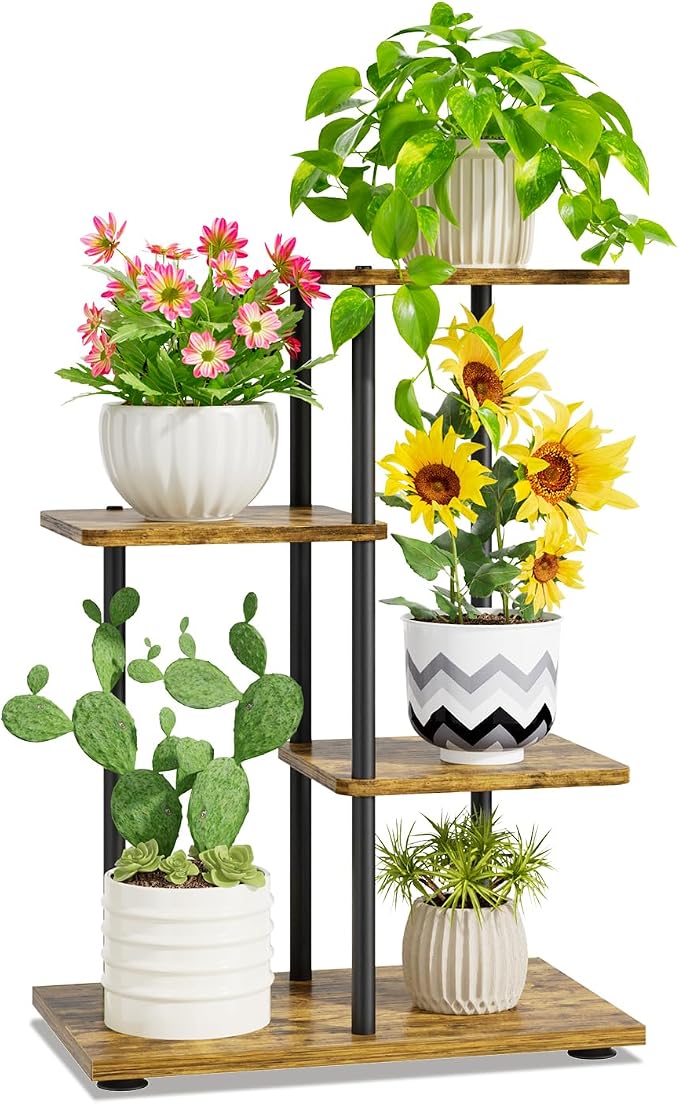 iDavosic.ly 3 Tier Plant Stand Indoor, Tiered Corner Metal Wood Multiple Flower by iDavosicly