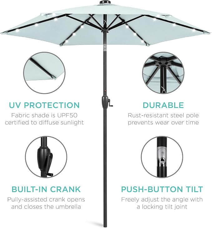 Best Choice Products 7.5ft Outdoor Solar Market Table Patio Umbrella - Image 5