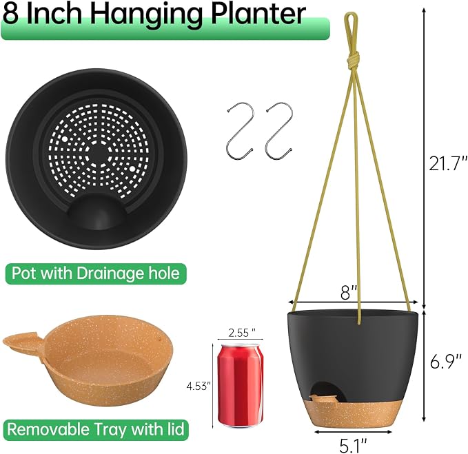 ZMTECH 8 Inch Hanging Planters for Indoor Outdoor Plants, 2 Pack Self Watering - Image 2