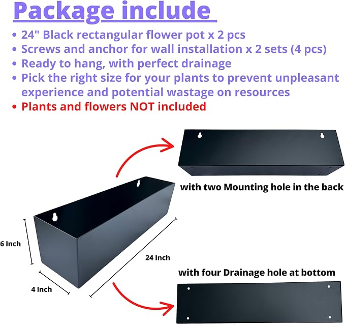 LaLaGreen Wall Planter Rectangular Metal Hanging Flower Pot - Image 2
