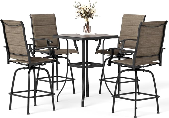MFSTUDIO 5 Piece Outdoor Swivel Bar Set, Outdoor Bar Table and Chairs Set by MFSTUDIO