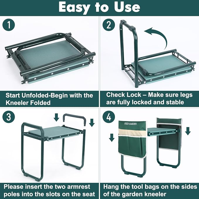 FEED GARDEN Garden Kneeler and Seat, Upgraded Foldable Gardening Stool - Image 4