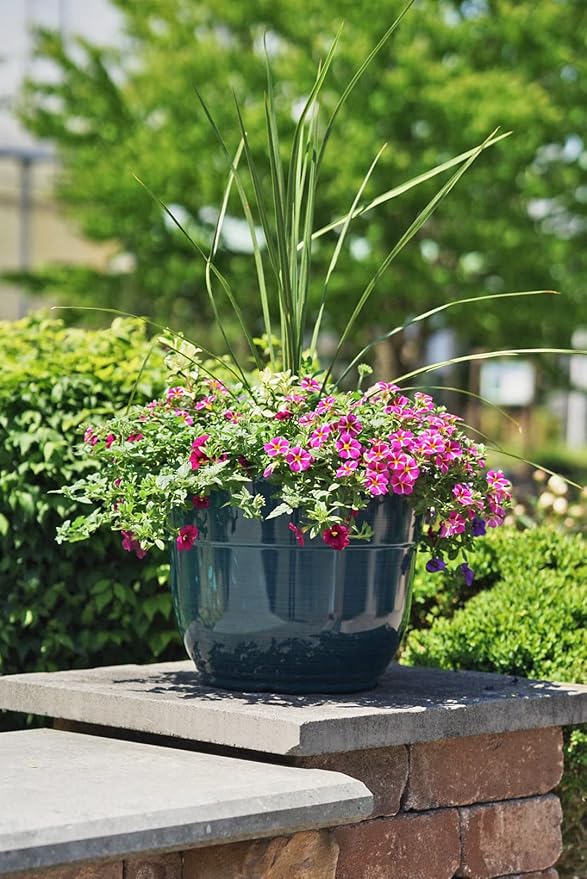 Garden Elements Indoor/Outdoor Glazed Brushed Happy Plastic Planter, Dark Teal - Image 3