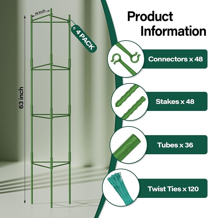 Halatool 63 Inch Tomato Cages, 4 Pack Adiustable Plant Cages Assembled Tomato - Image 2