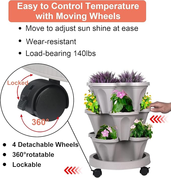 Vertical Planter 3 Tier Stackable Planters Garden Planters Strawberry Herb - Image 6
