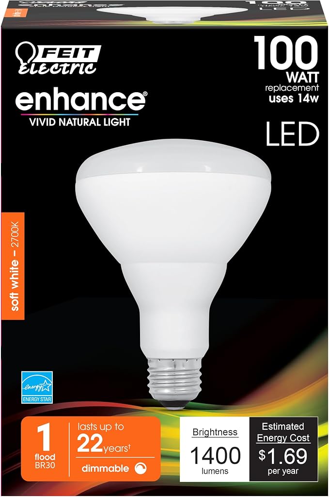 Feit Electric BR30 LED Light Bulb, 100W Equivalent, 1400 Lumens, E26 Standard - Image 2