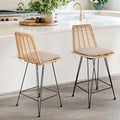 IDZO Set of 2 Rattan Counter Stools, 400lbs Capacity, Cushioned Seats, Steel by Idzo