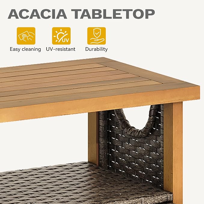 DWVO XL Patio Storage Cabinet, Wicker Outdoor Bar Table - Image 3