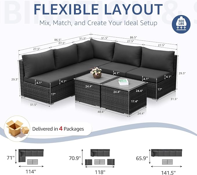 NICESOUL 7 Piece Modern Outdoor Conversation Sets, 29.3'' High Back Comfy - Image 4